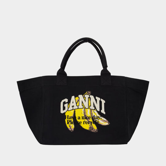 Xxl Banana Shopper Bag - Ganni - Cotton - Black