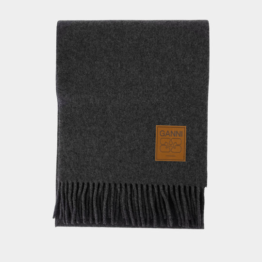 Double Face Solid Scarf - Ganni - Wool - Grey