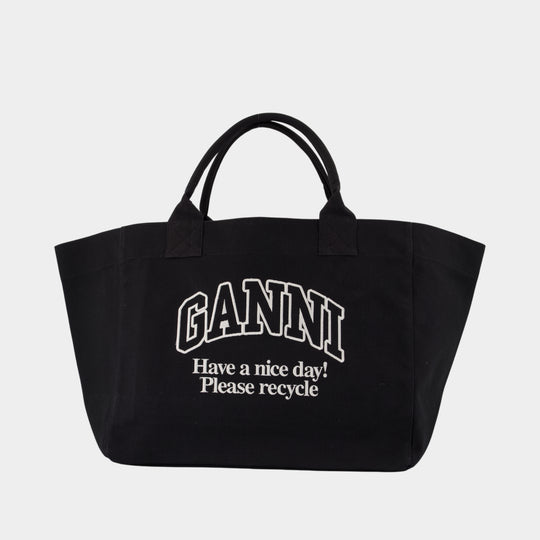 Xxl Pocket Shopper Bag - Ganni - Cotton - Black