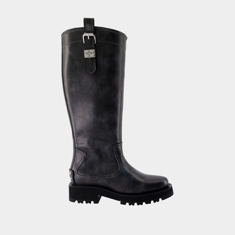 Studs Vintage Boots - Ganni - Leather - Grey