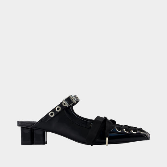 Eyelets Lace Up Mules - Ganni - Synthetic - Black