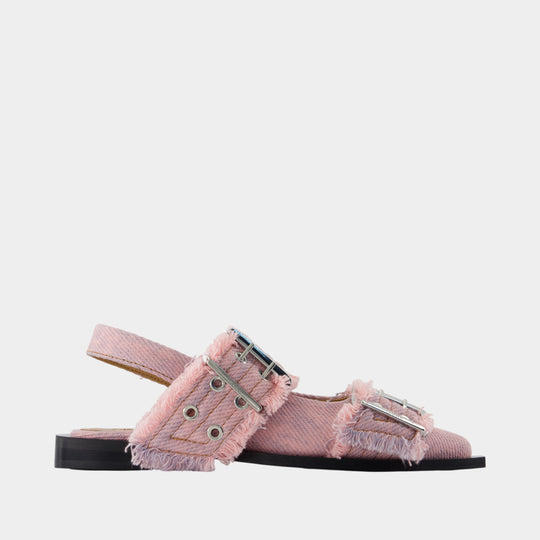 Ballerinas Feminine Buckle Fringed - Ganni - Synthetic - Pink