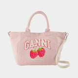 Small Easy Shopping Bag - Ganni - Cotton - Pink