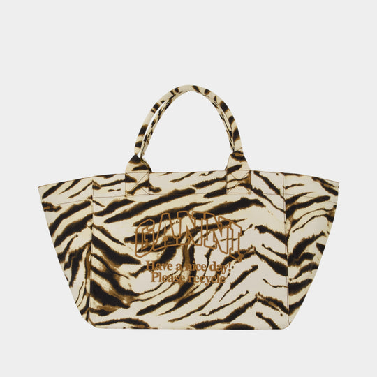 Xxl Shopper Zebra Shopper Bag - Ganni - Cotton - Ivory