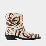 Low Shaft Embroidered Western Boots - Ganni - Synthetic - Ivory