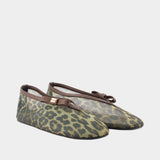 Jenny Printed Mesh Bow Ballerinas - Ganni - Nylon - Ivory