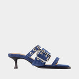 Buckle Strap Mules - Ganni - Cotton - Blue