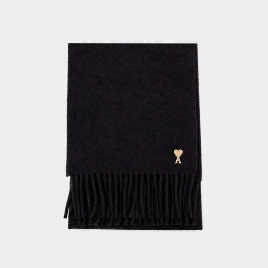Ami De Coeur Patch Scarf - AMI Paris - Wool - Black