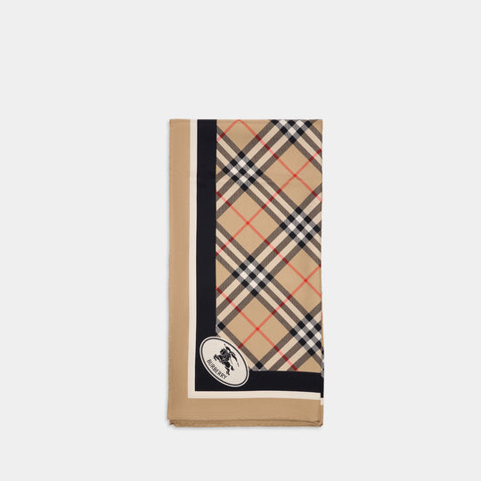 Medium Check Scarf - Burberry - Silk - Beige