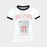 Margot Kitty Print T-Shirt - Ganni - Cotton - White