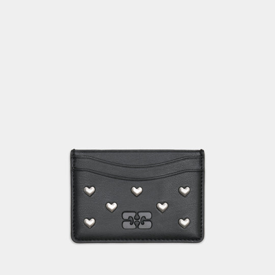 Bou Hearts Studs Card Holder - Ganni - Synthetic - Black