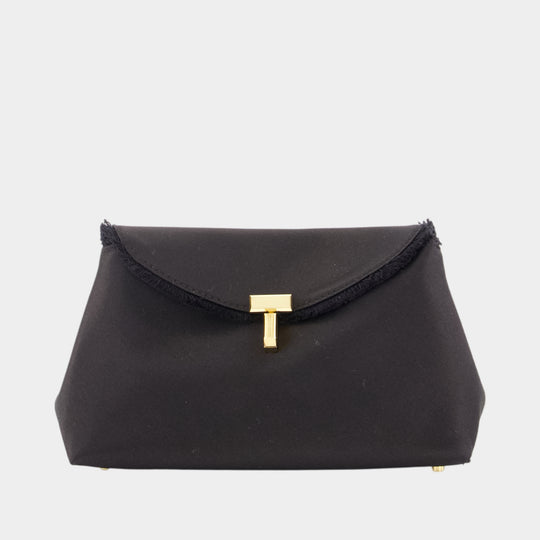 Mini T-Lock Frayed Clutch - TOTEME - Silk - Black