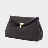 Mini T-Lock Frayed Clutch - TOTEME - Silk - Black