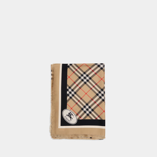Medium Check Scarf - Burberry - Silk - Beige
