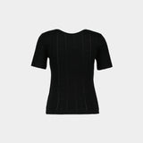 Compact Pointelle Rib B T-Shirt - Ganni - Cotton - Black