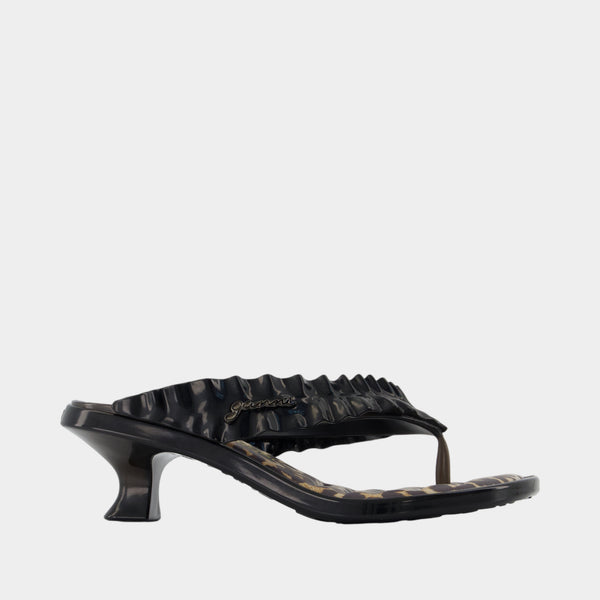 新品 GANNI 本革ブラック サンダル ミディヒール Melissa Thong Kitten Sandals - Ganni - Synthetic - Black