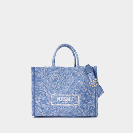 Large Jacquard Shopper Bag - Versace - Canvas - Blue