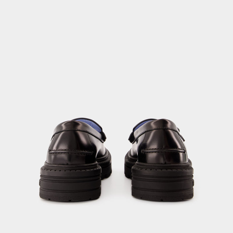 Loafers Calf Leather Flat Shoes - Versace - Calfskin - Black