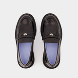 Loafers Calf Leather Flat Shoes - Versace - Calfskin - Black