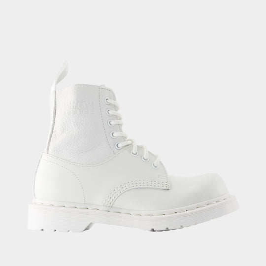 1460 8-Eye No Steel Toe Ankle Boots - MM6 Maison Margiela x Dr Martens - Leather - White
