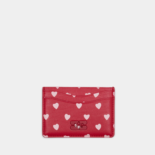 Printed Card Holder - Ganni - Leather - Red