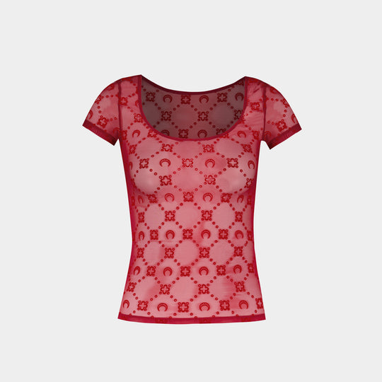 Moonogram Mesh Flock Roundneck T-Shirt - Marine Serre - Other - Red