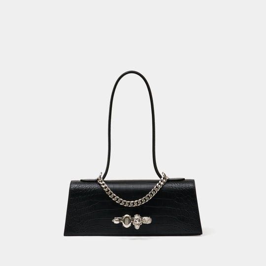 Jewelled Top Handle Shoulder Bag - Alexander McQueen - Leather - Black