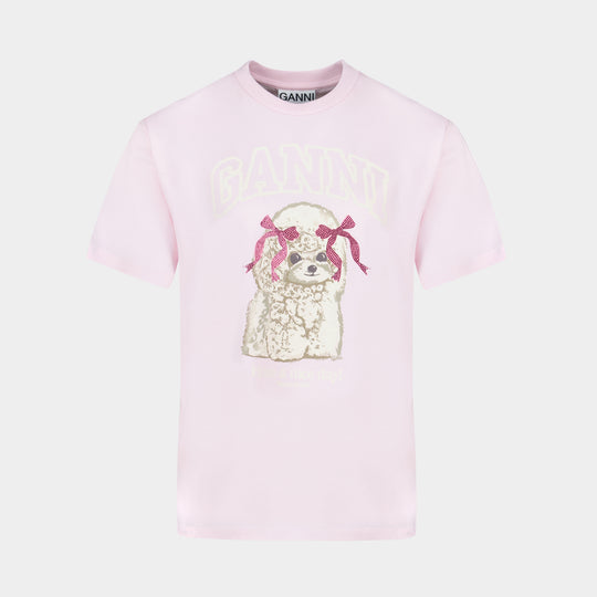 Basic Cotton Jersey T-Shirt T-Shirt - Ganni - Cotton - Pink