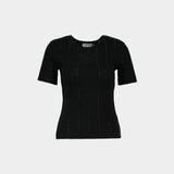 Compact Pointelle Rib B T-Shirt - Ganni - Cotton - Black