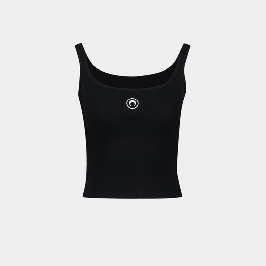 Moon Logo Ribbed Jersey Tank Top - Marine Serre - Knitwear - Black
