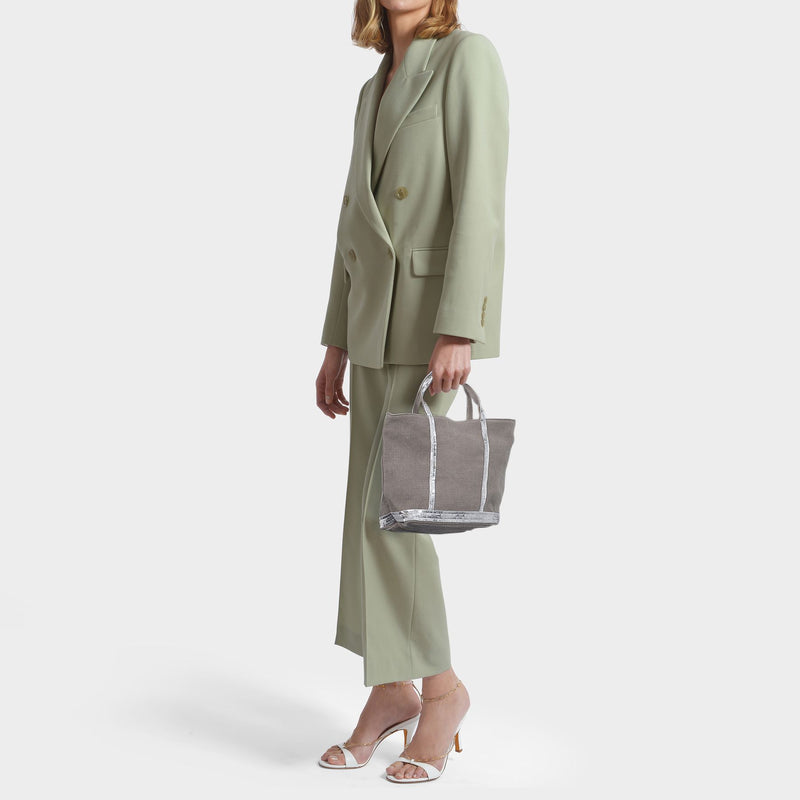 Petit Cabas Tote in Grey Linen and Sequins