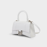 Hour Top Handle Xs Bag in White Shiny Embossed Croc Calfskin