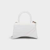 Hour Top Handle Xs Bag in White Shiny Embossed Croc Calfskin