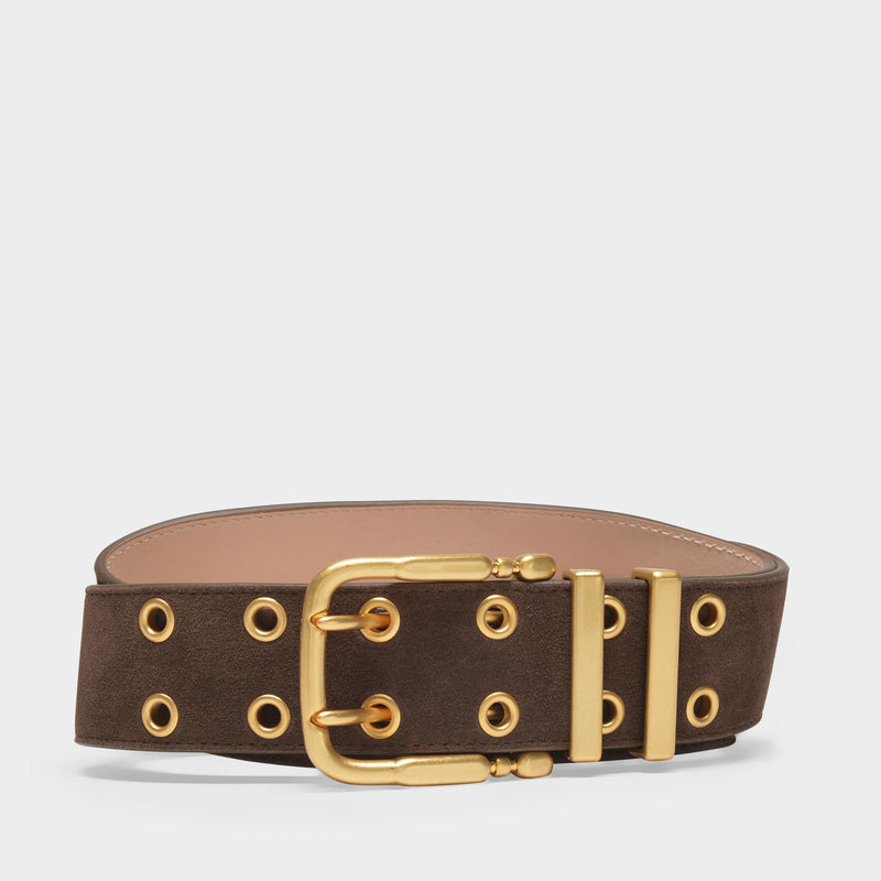 Duo Belt in Brown Suede Leather