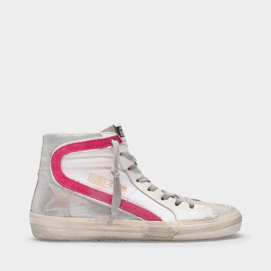 Slide Sneakers in White/Multicolored Leather
