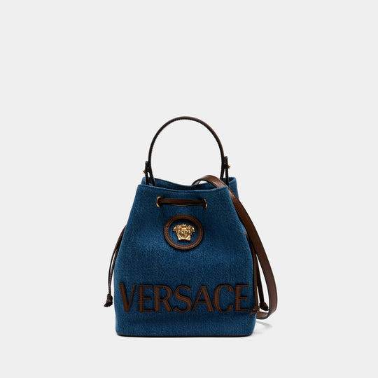 Bucket Fabric Calf Leather - Versace - Cotton - Blue