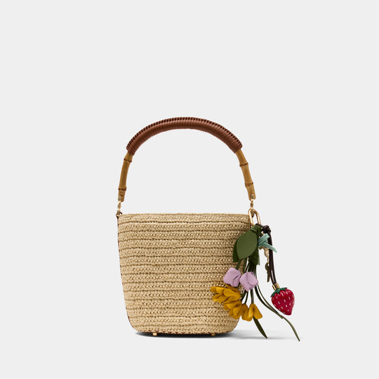 Charm Bucket Handbag - SELF PORTRAIT - Raffia - Beige