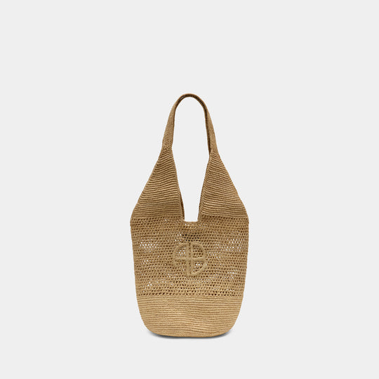 Leah Logo Hobo Raphia Bag - ANINE BING - Raffia - Beige
