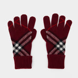 Core Check Gloves - Burberry - Cashmere - Burgundy