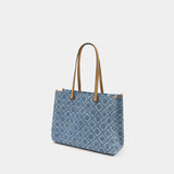 T-Monogram Shopper Bag - Tory Burch - Cotton - Blue