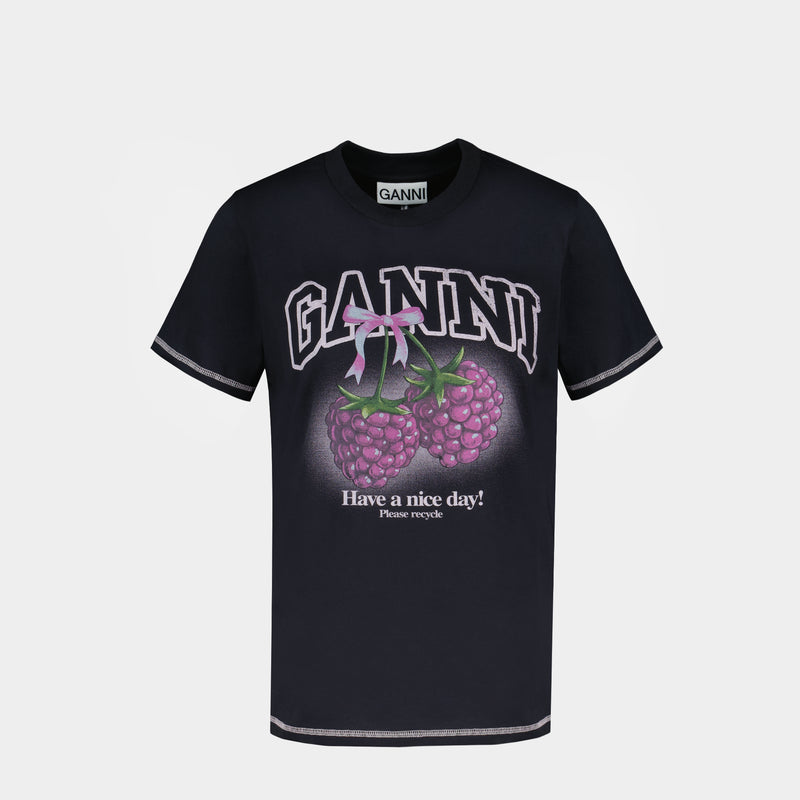 最終値下GANNI♡ Heavy Cotton Jersey Raspberry Raspberry T-Shirt - Ganni - Cotton - Black