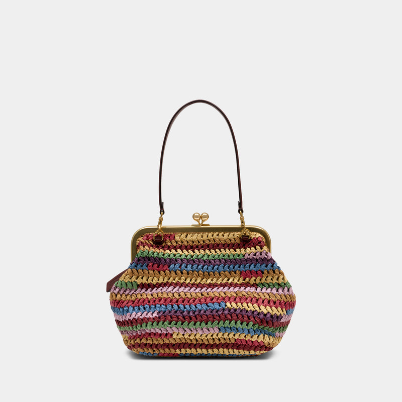 Large Weave Straw Kisslock 27 Clutch - Coach - Leather - Multicolor