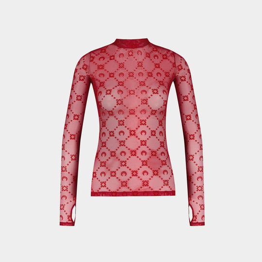 Flock Monogram Top - Marine Serre - Mesh - Red