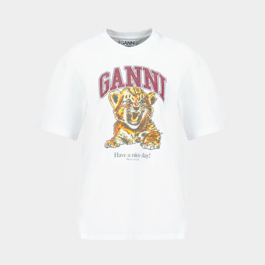 Beaded Baby Tiger Print T-Shirt - Ganni - Cotton - White