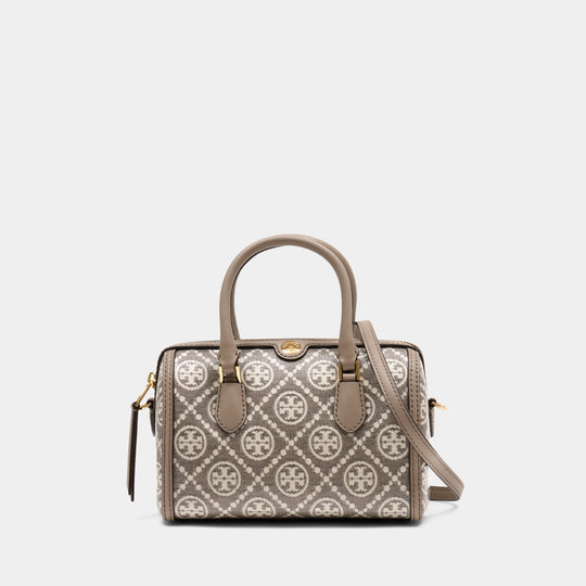 T-Monogram Petite Barrel Travel Bag - Tory Burch - Canvas - Grey