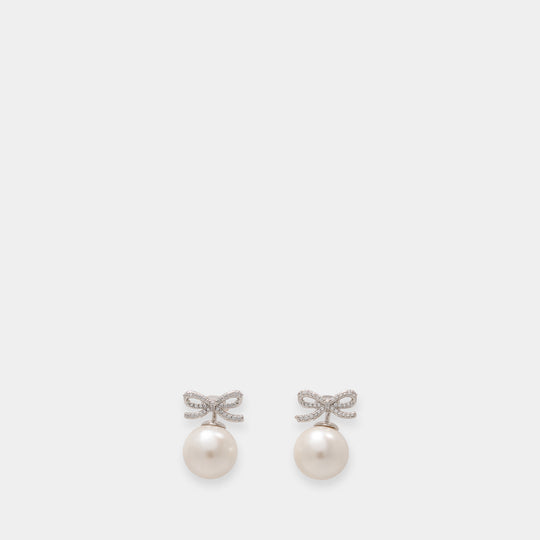 Crystal Bow Back Earrings - SELF PORTRAIT - Pearls - Silver