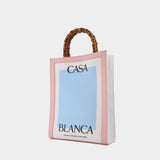 Casa Tote in Pink. White and Light Blue Lambskin with Cotton Handle