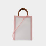 Casa Tote in Pink. White and Light Blue Lambskin with Cotton Handle