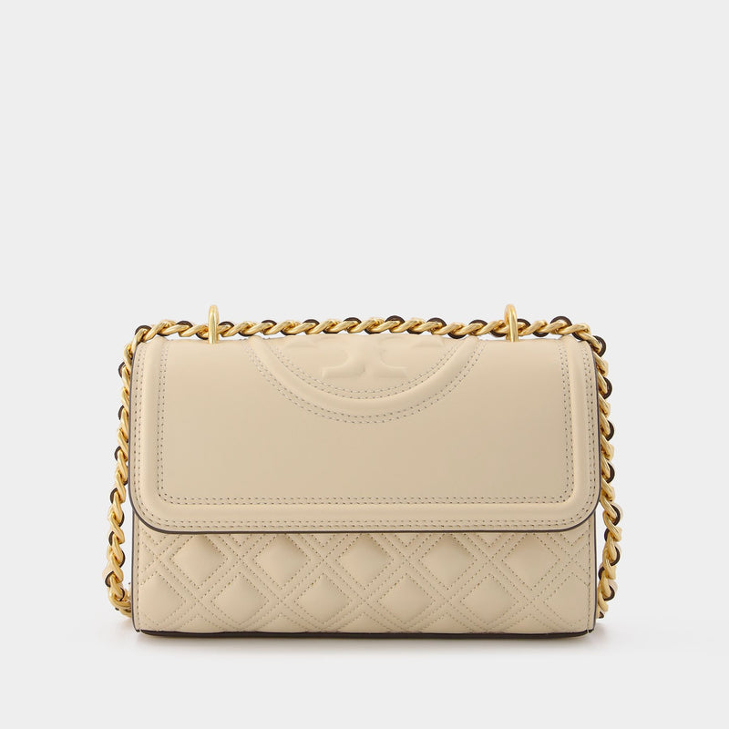 Fleming Small Leather Shoulder Bag in Beige - Tory Burch