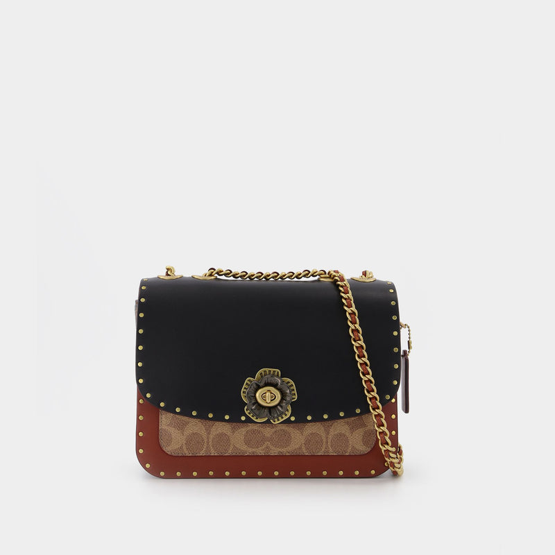 Coated Canvas Signature Border Rivets And Snake Madison Shoulder Bag